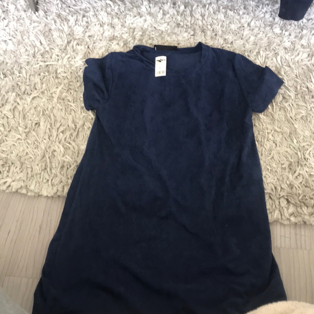 Dark blue suede t shirt dress